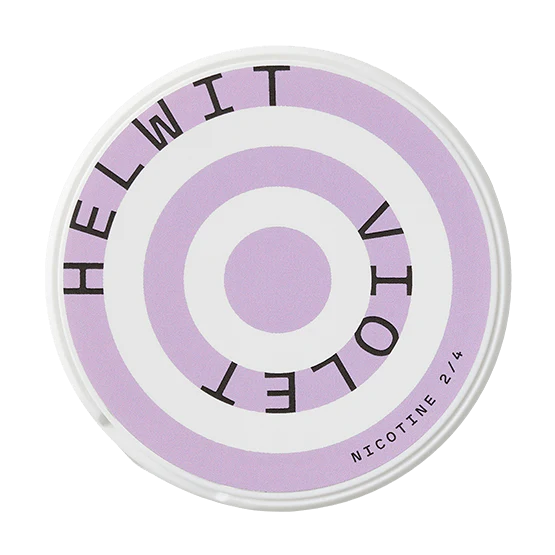 a white nicotine pouche of helwit in flavour violet with a normal strength