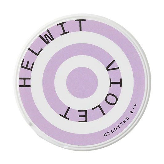 a white nicotine pouche of helwit in flavour violet with a normal strength